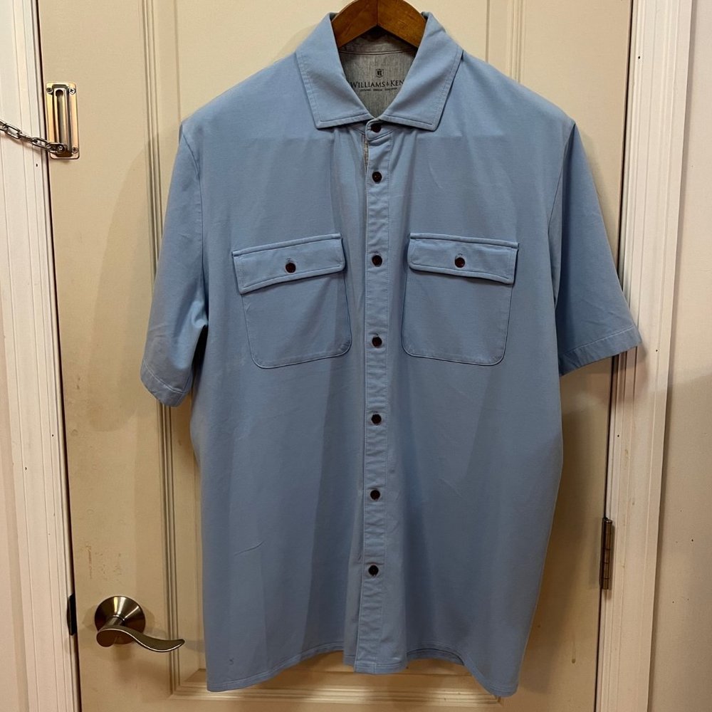 Williams & Kent Men's XL 92% Cotton/8% Spandex Button Down Collared Shirt. Blue